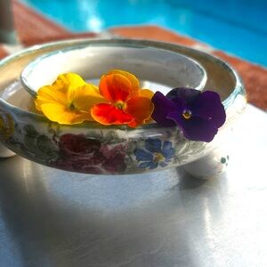 🤩HP🤩 Vintage/Rare Ulmer Keramik Germany Folk Art Pansy Ring